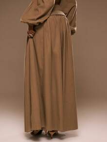 MUSERA Linen Low Rise Trim Detail Gathered Loose Fit Maxi Skirt Spring Summer Vacation Beach Elegant Ibiza Festival Holiday Tajine Party - Brown - View 6