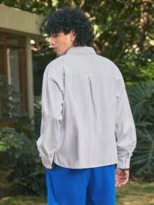 Whitmere Men's Shirt, Urban Casual Striped, Relaxed Fit, Spring Summer - White - View 2