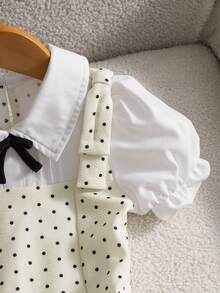 Elladie kids Đầm chữ A màu trắng in chấm bi, tay phồng, eo xếp ly, có nơ dành cho bé gái (cỡ nhỏ). - Nhiều màu - Xem 4