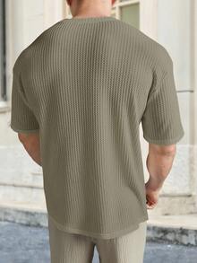 EASEVO Men's Plus Size Casual Solid Color Short Sleeve T-Shirt, Vacation, Father's Day Gifts - Khaki - View 2