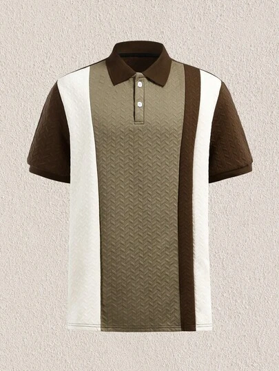 Mercer Haus 男士商务撞色纹理纽扣门襟短袖POLO衫，适合在夏威夷享受夏季热带假期。