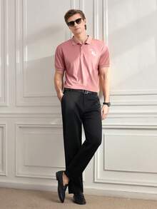 Officeau 男士修身黑色 Polo 衫，透氣輕量辦公戶外商務休閒上衣 - 粉色 - 查看 7