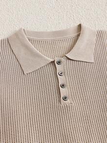 Mercer Haus Men's Solid Color Turndown Collar Casual Short Sleeve Knit Top - Khaki - View 3