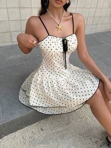 Serisse 女士波点修身系带无袖荷叶边迷你连衣裙，法式复古波点吊带连衣裙，显瘦收腰连衣裙，撞色滚边系带设计，独特短款连衣裙，夏季新款，波点连衣裙，野餐连衣裙，度假连衣裙，女士夏季连衣裙，优雅派对连衣裙，沙滩装，女士沙滩度假装，女士假日装，女士夏季装，夏季服装，可爱夏季连衣裙，女士度假连衣裙，印花迷你连衣裙，可爱连衣裙，女士夏季连衣裙，女士流行连衣裙，女士最新款连衣裙，女士波点连衣裙，女士夏季连衣裙，女士可爱连衣裙 - 杏色 - 查看 6