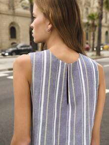 Nöista Top And Wide Legs Pant Set In Striped Fabric. - Blue - View 8