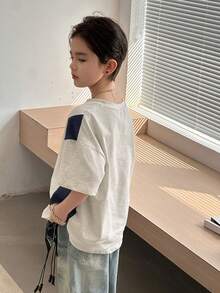 DAZY Tween Boy Letter & Cartoon Rabbit Print Short Sleeve Casual T-Shirt - Grey - View 2