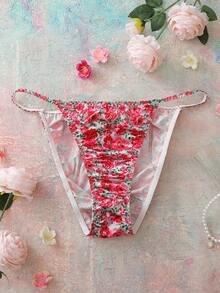 Elorette Quần lót satin in hoa cỡ lớn, phong cách đồng quê lãng mạn, ngọt ngào và dễ thương, phù hợp cho kỳ nghỉ và mặc hàng ngày. - Hồng - Xem 1