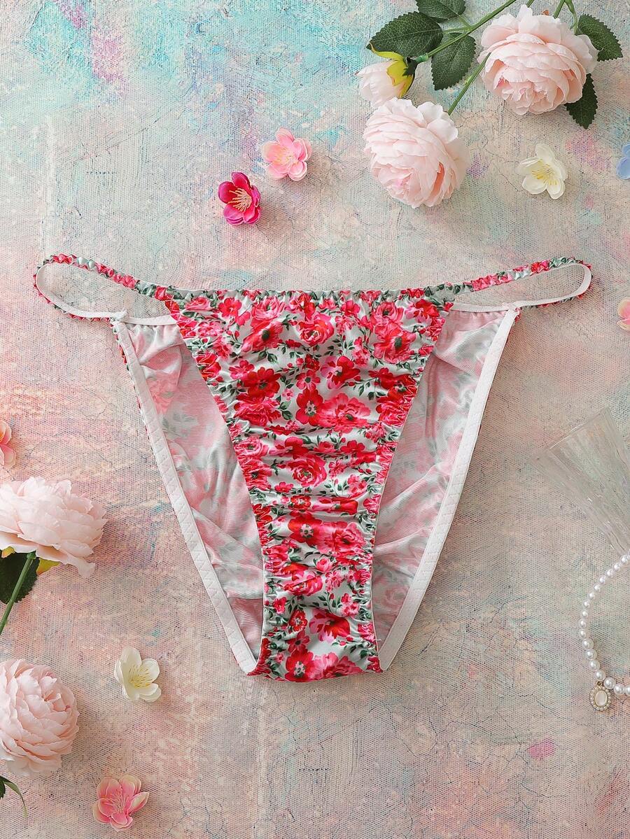 Elorette Quần lót satin in hoa cỡ lớn, phong cách đồng quê lãng mạn, ngọt ngào và dễ thương, phù hợp cho kỳ nghỉ và mặc hàng ngày. - Hồng - Xem 1