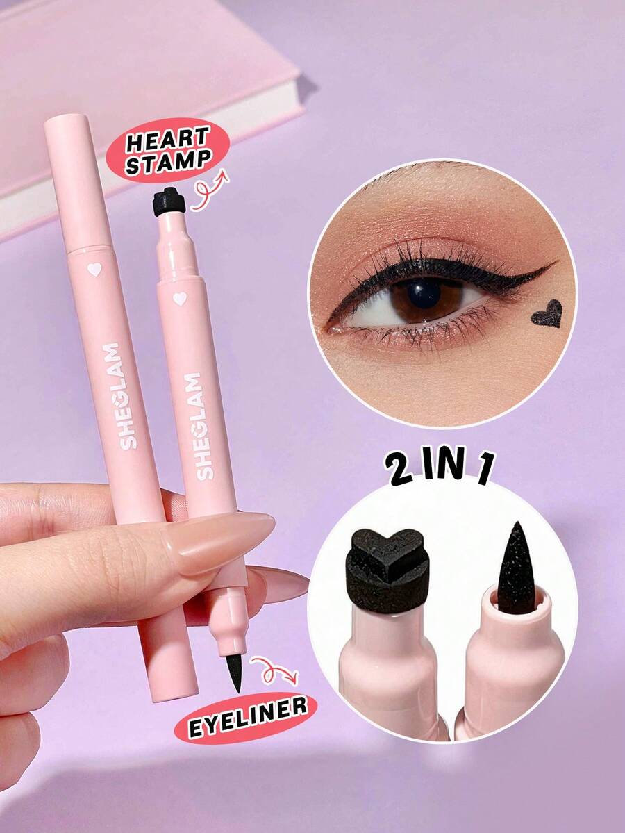 SHEGLAM Heart Eyes 二合一印章眼線筆防水液體眼線筆密封心形防暈染持久超細眼線筆 眼線筆 品牌 美容 化妝 化妝品 適合女性與女孩 完美搭配夏季春季 Y2K 時尚 流行 生日 母親節禮物 假期 派對準備就緒 最佳顏色 - Heart Eyes - 查看 1