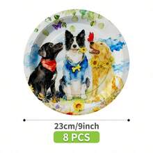 Flower Field Cute Dog Disposable Plates, Napkins And Cups Set, Serves 8 Guests. This Disposable Party Supplies Set (Including Plates, Napkins And Cups) Is Perfect For Birthday Parties, Weddings And Family Picnics. - View 8