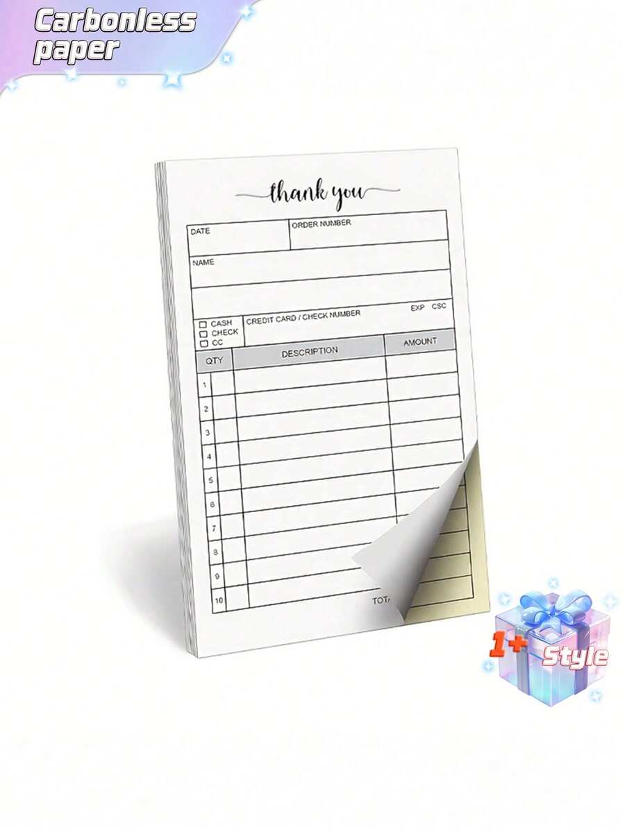 1pc Order Book & 2 Partial Carbonless Papers - Orders, Small Business Invoice Book - (50 Sheets Each, White/Yellow) - Multicolor - View 1