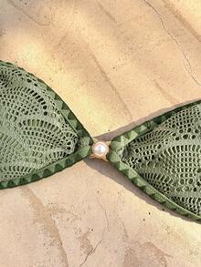 Swim Mod Bộ bikini ren mới dành cho nữ, dây đeo có thể điều chỉnh với họa tiết ngọc trai, thích hợp cho đi biển, hẹn hò, kỳ nghỉ, mùa xuân/hè. - màu xanh lá - Xem 2