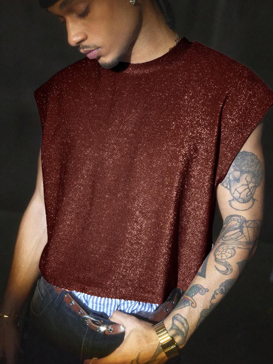 AXEPEAK Tank Top Pria Kerah Bulat Warna Polos Kasual Serbaguna untuk Pemakaian Sehari-hari - Merah - View 1