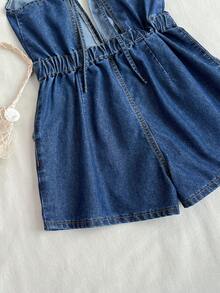 Elamini Women's Deep V-Neck Fashionable Halter Denim Jumpsuit - Blue - View 4