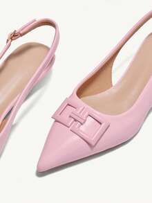 CUCCOO CHICEST 女士方扣尖头低跟平底鞋，独特鞋跟设计，百搭舒适，酒红色漆皮一脚蹬平底鞋，适合上班和通勤 - 粉色 - 查看 9