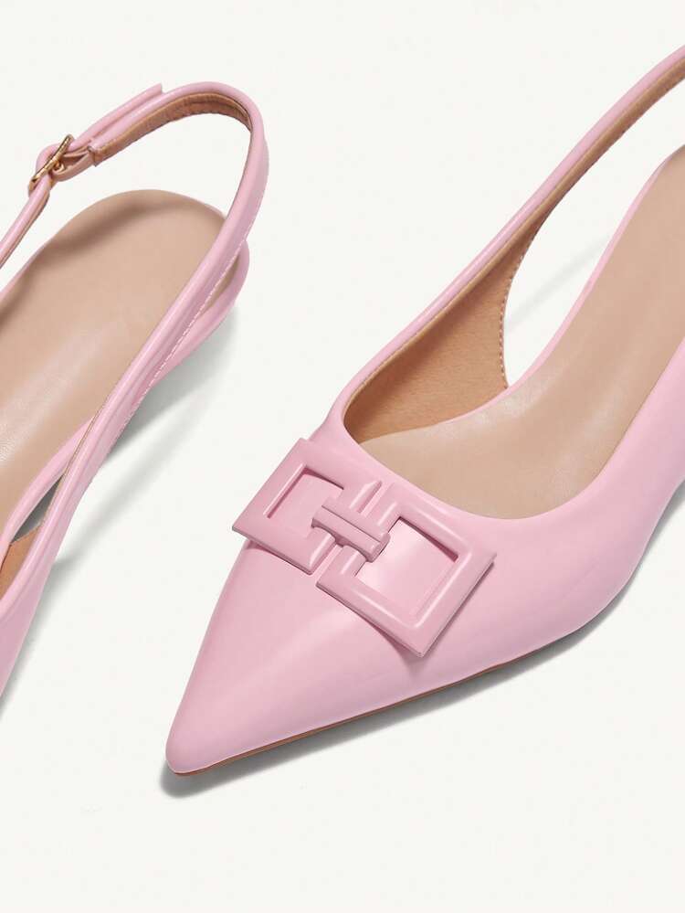 CUCCOO CHICEST Women's Square Buckle Pointed Toe Low Heel Flats, Quirky Heel Design, Versatile & Comfortable, Burgundy Patent Leather Slip-On Flats, Suitable For Work And Commute Elegant Shoes Wedding Shoes Summer Shoes Bride Shoes