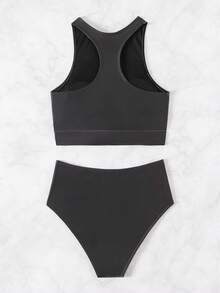 Swim Lushoire Bộ đồ bơi vest in khẩu hiệu cây cọ mùa hè cho bé gái - màu đen - Xem 5