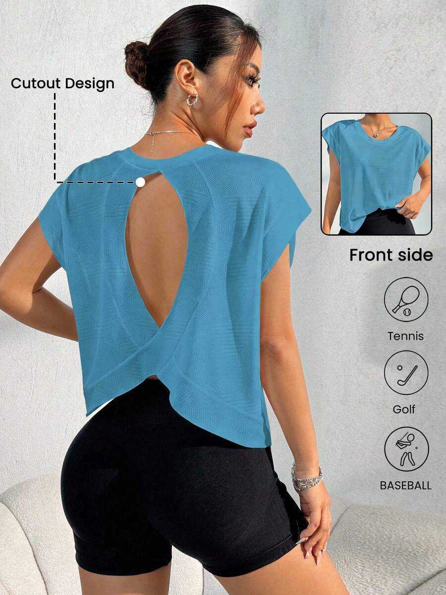 Eassivo Eassivo 宽松女士瑜伽外套跑步健身运动T恤背心 - 天藍色 - 查看 1