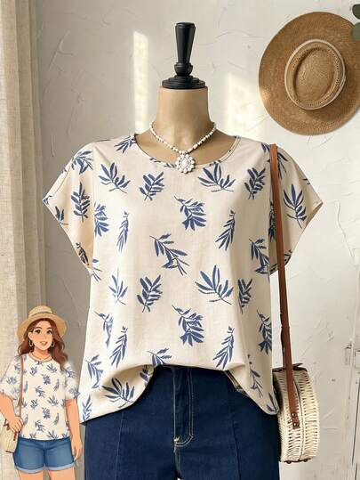 Rusticease Casual Floral Pattern Women's Round Neck Short Sleeve Shirt, Suitable For Summer Women's Casual Tops Casual Tops Women Summer Women's Summer Top Short Sleeve Tops Women