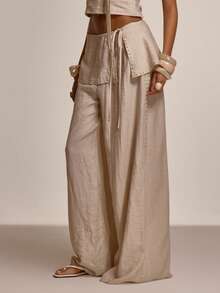 MUSERA 层叠铆钉系带罩裙飘逸阔腿裤可爱春夏性感外出海滩度假蜜月装 - 淺灰色 - 查看 3