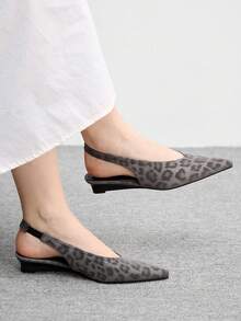 CUCCOO BIZCHIC Pointed Leopard Print Gray Wedge Heel Women's Shoes Spring Shoes - Leopard print gray - View 5