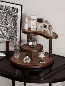 3-Tier Rotating Tabletop Display Rack, Wood Grain Bathroom Vanity Organizer, Makeup Storage Rack, Multi-Purpose Round Shelf, Suitable For Skincare, Perfume, Lipstick And Cosmetics - Space-Saving Countertop Organizer - Multicolor - View 6