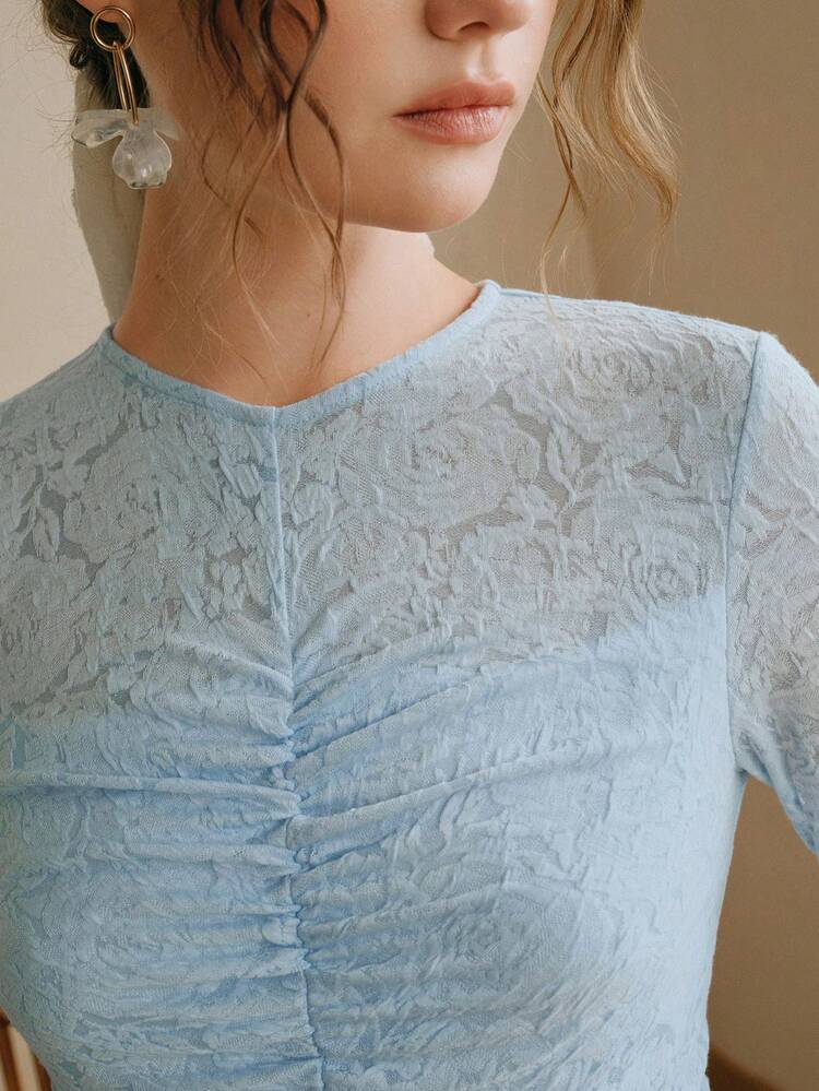 Plus Size Anewsta Elegant,Spring Women's Long Sleeve Lace Dress Maxi Women Outfit,Pleated Fishtail Dress, Long Sleeves, Round Neck,New Year,Christmas,Valentine's Day