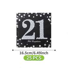 黑色背景21岁生日星空主题一次性餐盘、餐巾纸和杯子套装，可供8位客人使用。这款一次性派对用品套装（包括餐盘、餐巾纸和杯子）非常适合生日派对、婚礼和家庭野餐。 - 查看 10