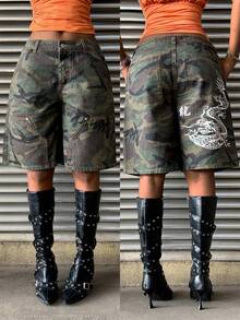 StreetHx 女士迷彩图案口袋宽松百慕大牛仔短裤 - 彩色 - 查看 7