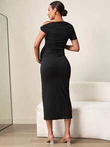 MaterniWear Đầm bầu thanh lịch, lệch vai, lãng mạn, thích hợp cho kỳ nghỉ, du lịch hoặc các dịp thường ngày. - màu đen - Xem 3