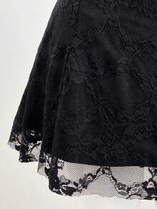 Elamini Women's Casual Sexy Backless Lace Cinched Waist Dress - Black - View 5