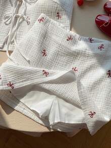 Comfortcana 2026春夏新款女士白色96%棉蝴蝶结刺绣吊带短半裙套装，适合冬季、复活节、派对、海滩、婚礼、毕业典礼等场合，风格优雅、休闲、度假、运动、正式、Y2K、商务，饰有亮片、流苏、荷叶边、花朵、图案等元素。 - 白色 - 查看 7