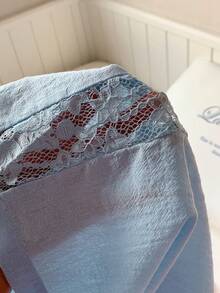 Comfortcana 2026春夏新款女士100%纯棉蓝色拼接蕾丝裤，适合冬季、复活节、派对、海滩、婚礼、毕业典礼等场合，风格优雅、休闲、度假、运动、正式、Y2K、商务，饰有亮片、流苏、荷叶边、花朵、图案等元素，夏季女裤，可爱蕾丝边饰裤，蓝色女裤 - 藍色 - 查看 7