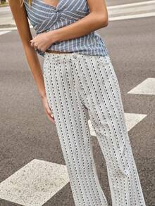 Nöista Women's Casual Vacation Style Loose Flare Jeans With All-Over Rhombus Print - Blue - View 3