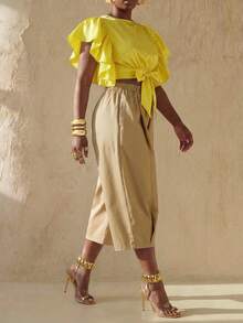 BamGleam 春季情人节新年假期新款独特设计卡其色休闲时尚嘻哈女裤，时尚休闲假日女装，适合日常外出、旅行度假、派对聚会、激情假日浪漫派对聚会。 - 卡其色 - 查看 5