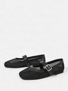 Styleloop Women's Hollow Design Buckle Flat Fashion Loafers - Black - View 4