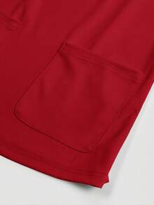 TaskEZ Solid Color V-Neck Short Sleeve Pocket Top And Pants Scrub Uniform Set - Red - View 13