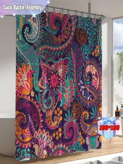 1PC Bohemian Floral Shower Curtain, Bath Curtain,Waterproof Polyester Fabric Gardon Shower Curtains,Bathroom Decor,Mandala Shower Curtain Set With 12 Plastic Hooks (72*72inch/182cm*182cm)