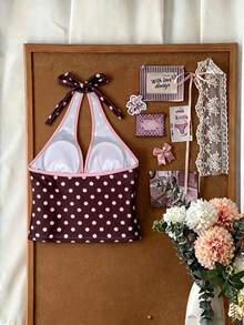 Elavelle Women's Random Print Spaghetti Strap Bow Tie Camisole Bikini Top, Spring/Summer - Multicolor - View 2