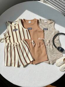 SHEIN Bộ 6 món đồ chơi mùa hè cho bé trai, áo ba lỗ và quần short kẻ sọc, 3 bộ trang phục cơ bản, bộ áo ba lỗ, bộ đồ đi chơi ngày lễ cho bé trai, trang phục mùa hè, bộ đồ cho bé trai. - Nhiều màu - Xem 1