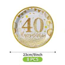 Gold Balloons 40th Anniversary Disposable Plates, Napkins And Cups Set, Serves 8 Guests. This Disposable Party Supplies Set (Including Plates, Napkins And Cups) Is Perfect For Birthday Parties, Weddings And Family Picnics. - View 10