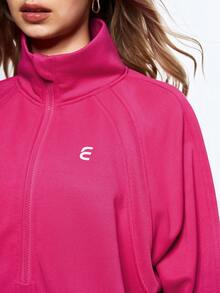 Eassivo Eassivo Women's Half-Zip High Neck Pullover Sweatshirt, Casual Outerwear - Hot Pink - View 6