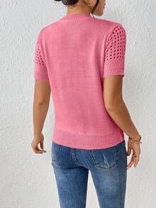 EMERY ROSE Women's Round-Neck Solid Color Short-Sleeved Knitted Top For Summer For New Year Clothes Everyday Light Pink Casual - Pink - View 2