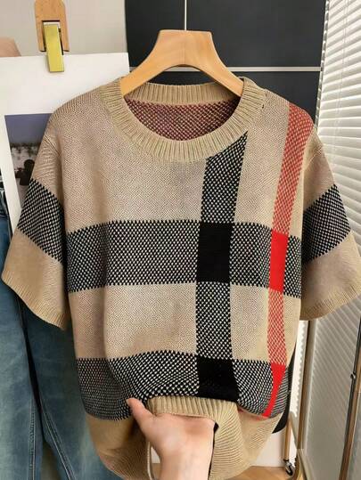 Resyla Büyük Beden Yuvarlak Yaka Normal Kesim Kısa Kollu Örme Bluz