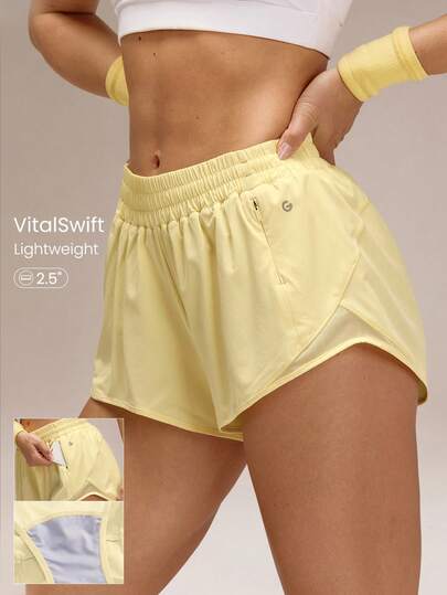 GLOWMODE 2.5" Pantalones cortos activos de cintura baja con bolsillos con cremallera, tiras reflectantes, rápido secado y livianos, con ropa interior con desodorante incorporada para correr, entrenamiento, gimnasio y uso diario. Día de San Valentín