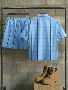 Manfinity EMRG Men's Shirt Set, Street Style Digital Print, Fashionable Daily Wear - Multicolor - View 3