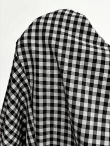 SHEIN Đầm bầu kiểu vintage giản dị, phong cách nghỉ dưỡng, cổ vuông, tay bồng, in họa tiết, thích hợp cho mùa xuân/hè/thu. - Đen và trắng - Xem 7