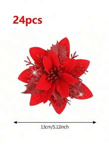 24 Artificial Flower Heads Sparkling Flowers Suitable For Home, Wedding, Party, Flower Garland DIY Holiday Decoration - Small Clover-red+Red 04 - View 8