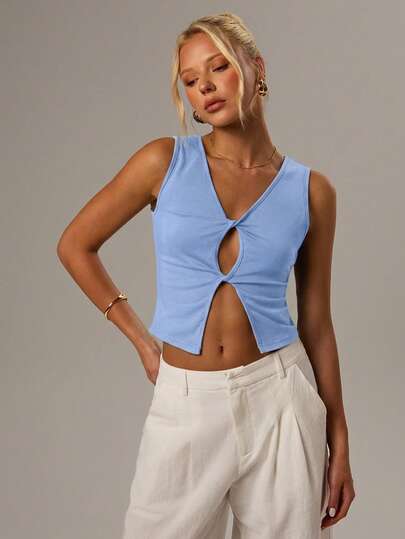 SHEIN Forever 21 Women's Solid Color Cutout Design Open Hem Sexy Camisole