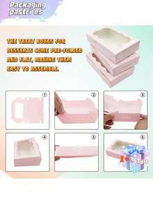 10 Pack Cookie Box Pastry Box With Clear Window 7 X 4.3 X 1.5 Inch Kraft Bakery Premium Gift Box Container For Dessert, Wedding, Party, Birthday (Pink) Valentine's Day, Valentine's Day Wedding, Birthday, Storage Container - Pink - View 6